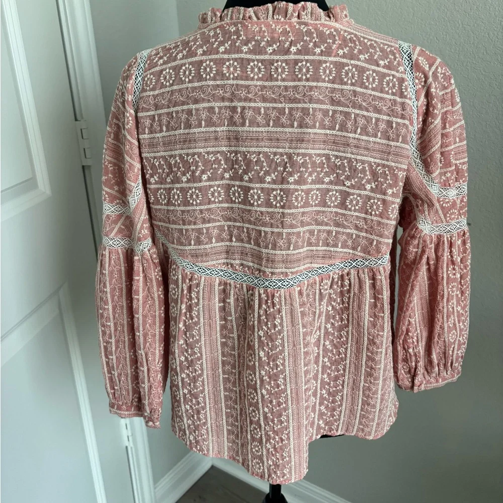 Zara Combination Embroidered Shirt‎ Size Medium - Picture 3 of 4